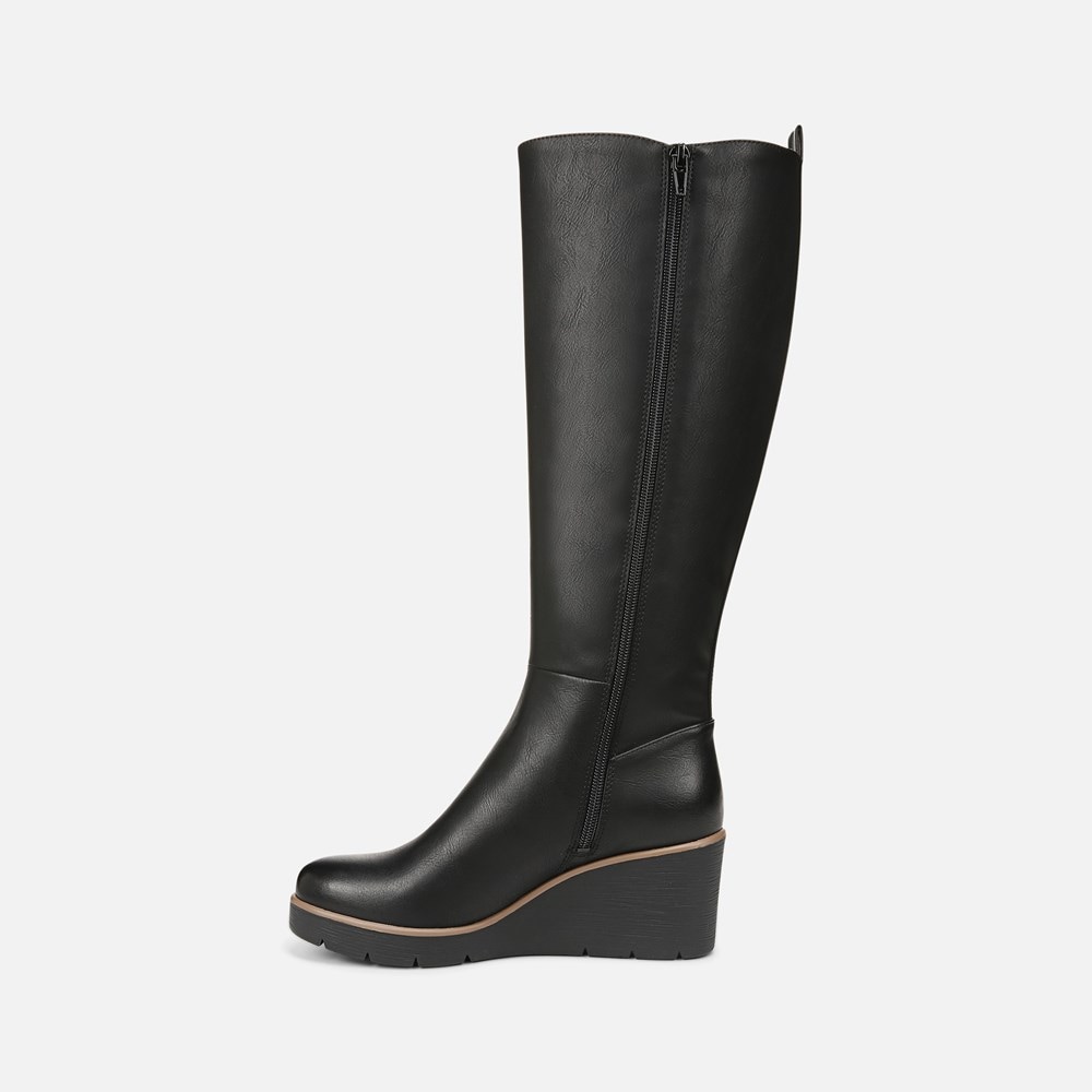 Wide calf wedge sales knee high boots