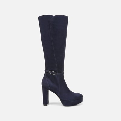 Navy suede knee hot sale high boots womens