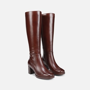 Brown leather knee high boots outlet sale